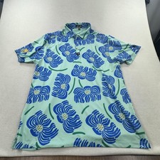 Bad Birdie Polo Shirt Mens 2XL Blue Floral Golf Performance Stretch Short Sleeve