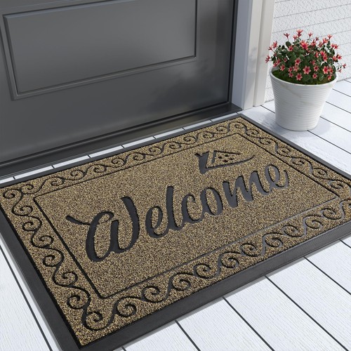 Welcome Front Door Mat, Heavy Duty Easy Clean Doormat Indoor Outdoor, Waterpr...