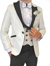 Boys Jacquard 3 Piece Suits Slim Fit Wedding Blazer Vest Pants Kids Tuxedo 12T