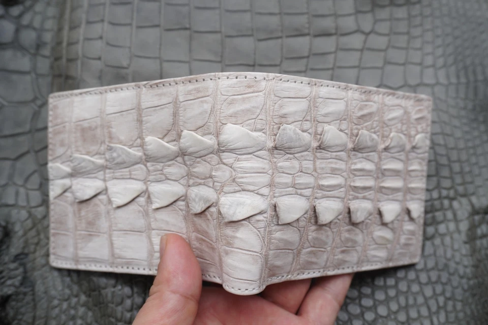 Cartera plegable blanca de cuero genuino de cola de cocodrilo para hombre #D59 Foto 2 de 4