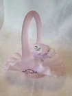 Fenton Hand Painted Pink Satin Glass Mini Basket Painted Roses Signed