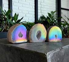 Aura Agate Geode Druze: Ethereal Standing Stone