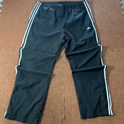 Adidas Mens Track Pants Black White 3 Stripe Mesh Lined Windbreaker Large 1259