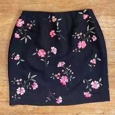 Vintage Embroidered Linen Blend Skirt Size XS 25" Waist 1990s Floral Mini