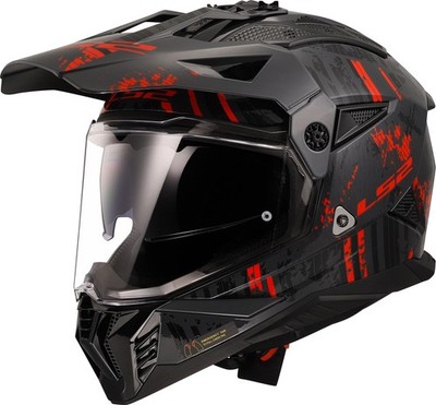 LS2 MX702 Pioneer 2 Crazy Matt Black Red Gr. S Motorradhelm Endurohelm rot