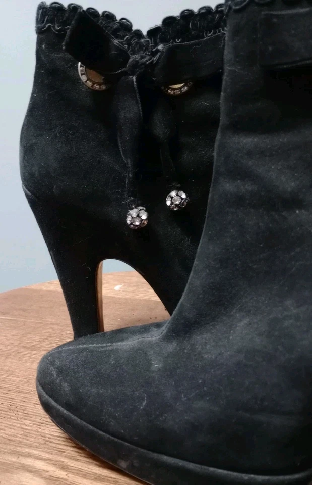 Hale Bob Black Suede Ankle Boots, Bling, Zip Up, 8 - Image 3 of 4