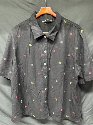 Amy K Su Black Embroidered Cactus Sun Rose Button Down Women s 3X