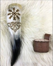 Viking Drinking Horn 300 ML Mug with Leather Strap Holder