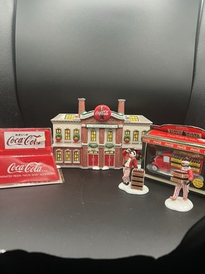 Dept 56 Coca Cola Bottling Plant, Delivery Men, Neon Sign & Delivery Truck Combo