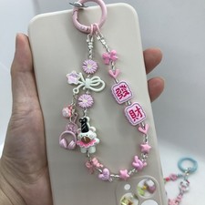 DIY Beaded Phone Charm Wristlet Bracelet String Strap Bag Charm Gift Cute Pink