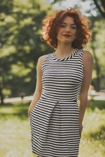 Madewell Dress Stripe Crewneck Sleeveless Cotton Fit Flare Black Size Small