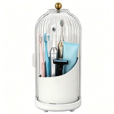Toothbrush Holder Organizer, with Drainage Holes, with Dustproof Cover, 360 R...