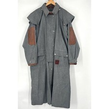 Vintage Powderhorn Mountaineering Cavalry Oilskin Duster Coat Gray Mens XL