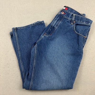 Vintage Tommy Hilfiger Jeans Men 36 Blue Solid Flag Logo Back Tab Denim