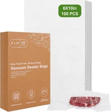 [2025 Upgraded] Moretoes 100pcs Vacuum Sealer Bags, Pint 6" x 6"x10", Clear 