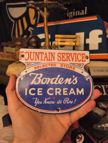Vintage Borden's Ice Cream Porcelain Sign Old Dairy Farm Creamery Milk Elsie Cow