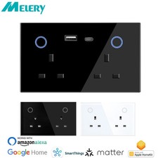 Melery Matter Smart Things Tuya USB Type C Wall Socket UK Plug For Alexa Google
