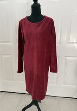 Purejill Women's Red Corduroy Shift Dress Scoop Neck Long Sleeve Knee S