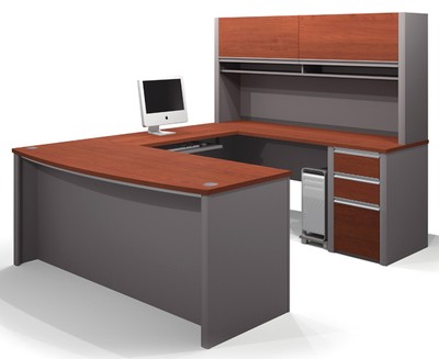 Bestar Connexion Ushape Office Desk W File Cabinet In Bordeaux