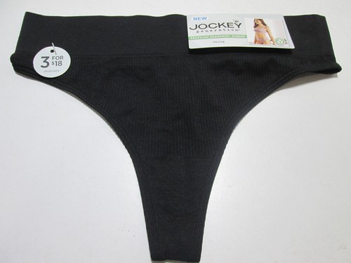 NWT Jockey Womens Size S Panty Black Thong Seamfree Ribbed Stretch Intimates