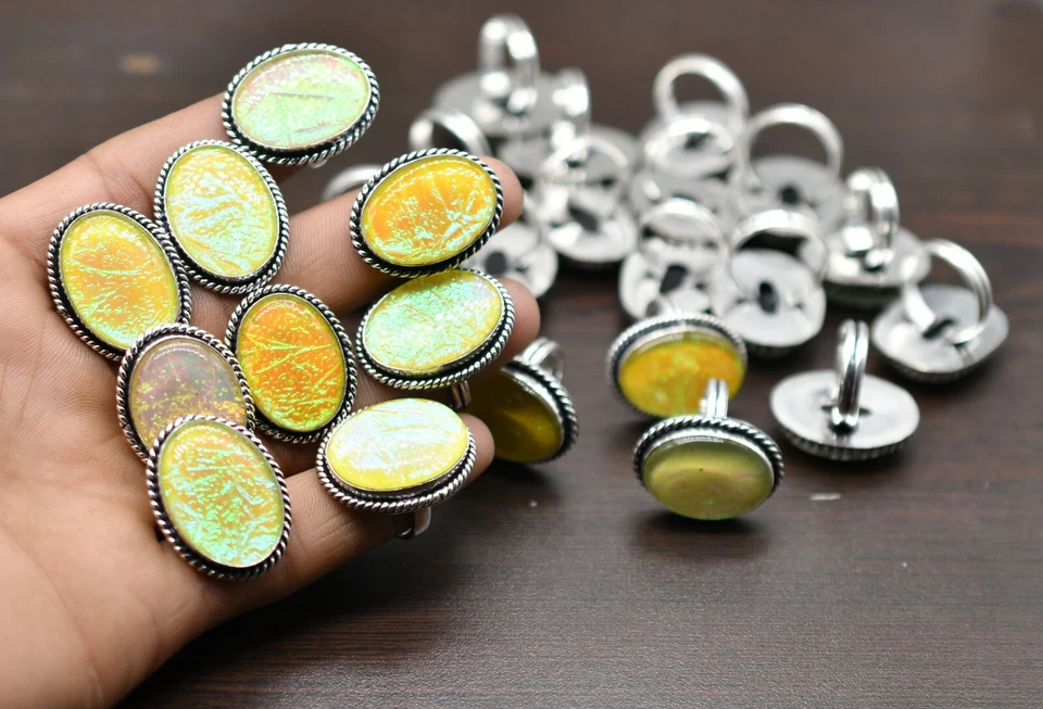 Gelb Triole Opal Edelstein Mix Menge Schmuck Ringe, Gleiche Design Versilbert - Bild 2 von 4