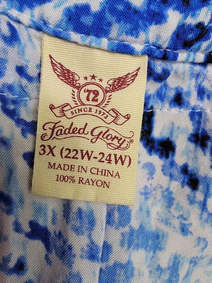 Faded Glory Womens Shirt Top Blouse Size 3X 22W/24W White Blue - Image 2 of 4