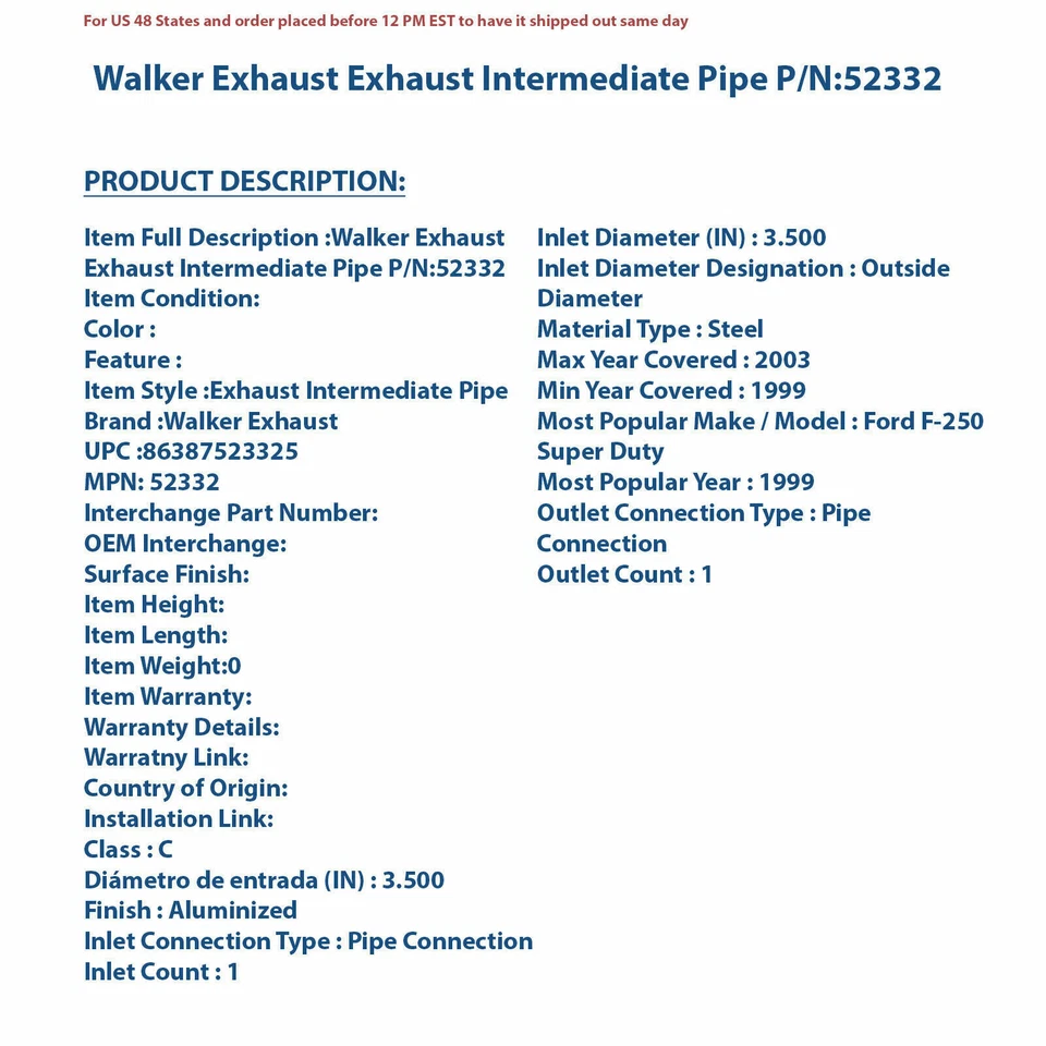 Walker 排气中级管 52332 | 高质量汽车零件,Univers — 第 4/4 张图片