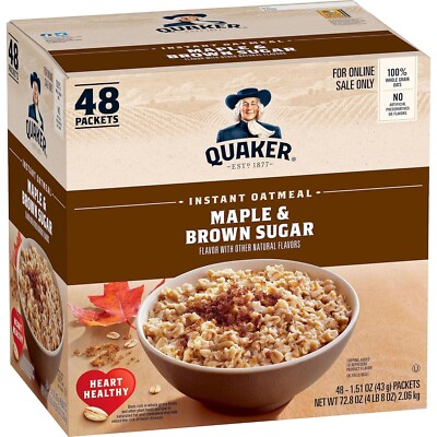 Quaker Instant Oatmeal Maple & Brown Sugar Individual Packets 1.51 Ounce 48 Pack