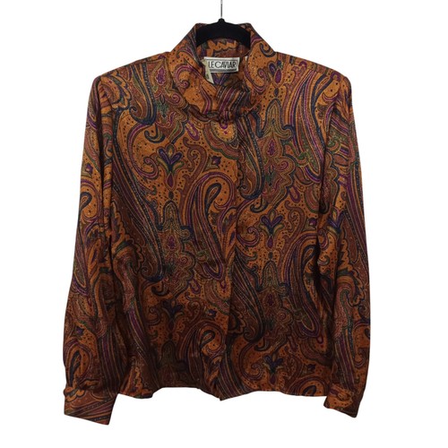 Le Caviar Womens Button Down Shirt Size 8 Multicolor Shoulder Pads Blouse