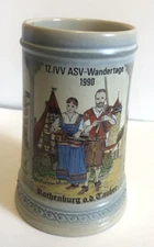 Vintage 1990 German Voksmarch / Wandertag Beer Stein Rothenburg painted