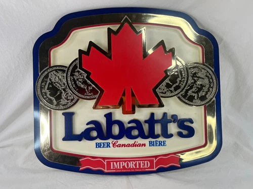 Labatt’s Canadian Beer Biēre sign 15”X 13.5” 3D gold trim plastic 1985 vintage