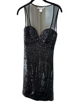 Femme Paris Black Sequin & Jewel Embellished Silk Mesh Dress Size 0