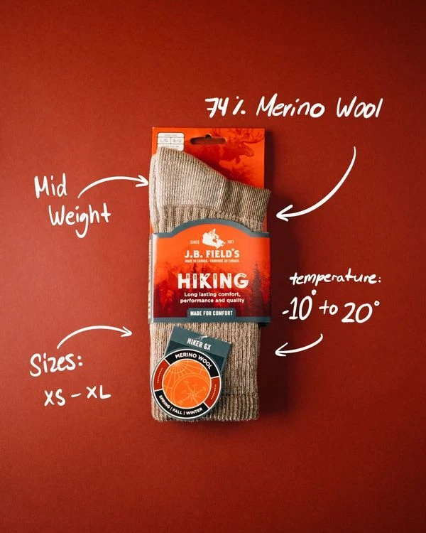 CALCETÍN J.B. FIELD'S "HIKER GX" 74% LANA MERINO EQUIPO DE SENDERISMO Foto 4 de 4