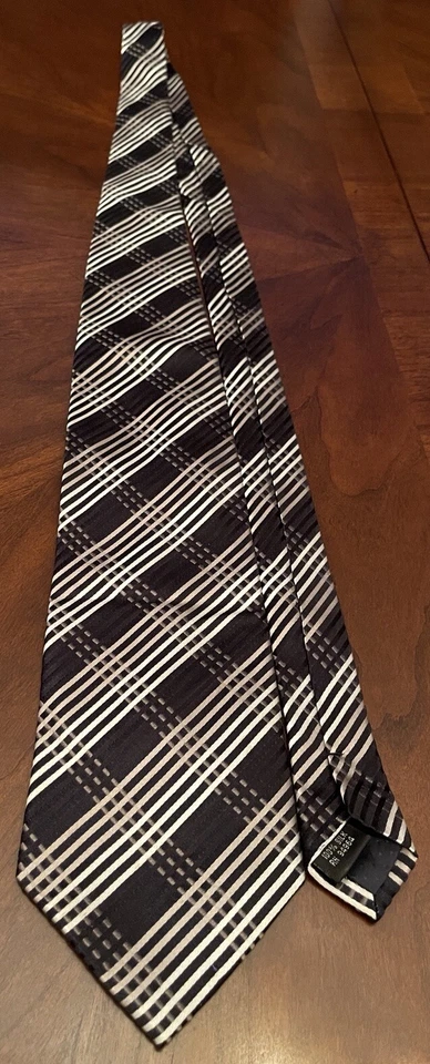 Corbata Adolfo hecha a mano negra azul 100 % seda para hombre hecha en China Foto 3 de 4