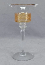 HC Fry Glass Amber Threaded & Controlled Bubble 7 1/8 Inch Glass C. 1920s