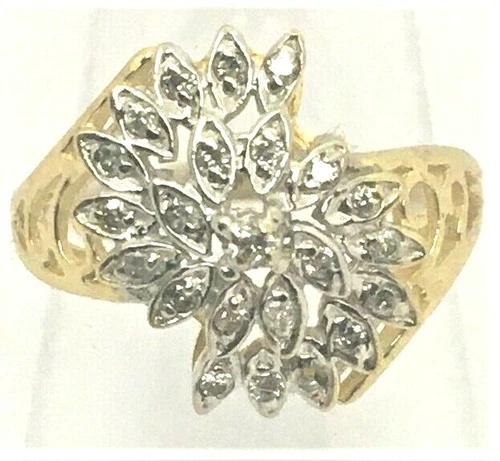 10KY Gold DIAMONDS LADIES WATERFALL CLUSTER  RING, Size 6