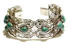 BJ Designer 925 Sterling Silver ornate turquoise gemstone bangle bracelet 54.5g — photo 5