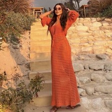 Zara orange boho crochet maxi dress size M