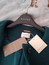 Nwt Eastex Coat Sz 16 Collarless Mid Length Blue Green Italian Wool Mix Rrp£180+