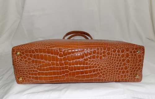 Frame Bag Leather Croc-Stamped Tan Dbl Handles Shoulder Strap Tiziana "Ligator" - Picture 5 of 21