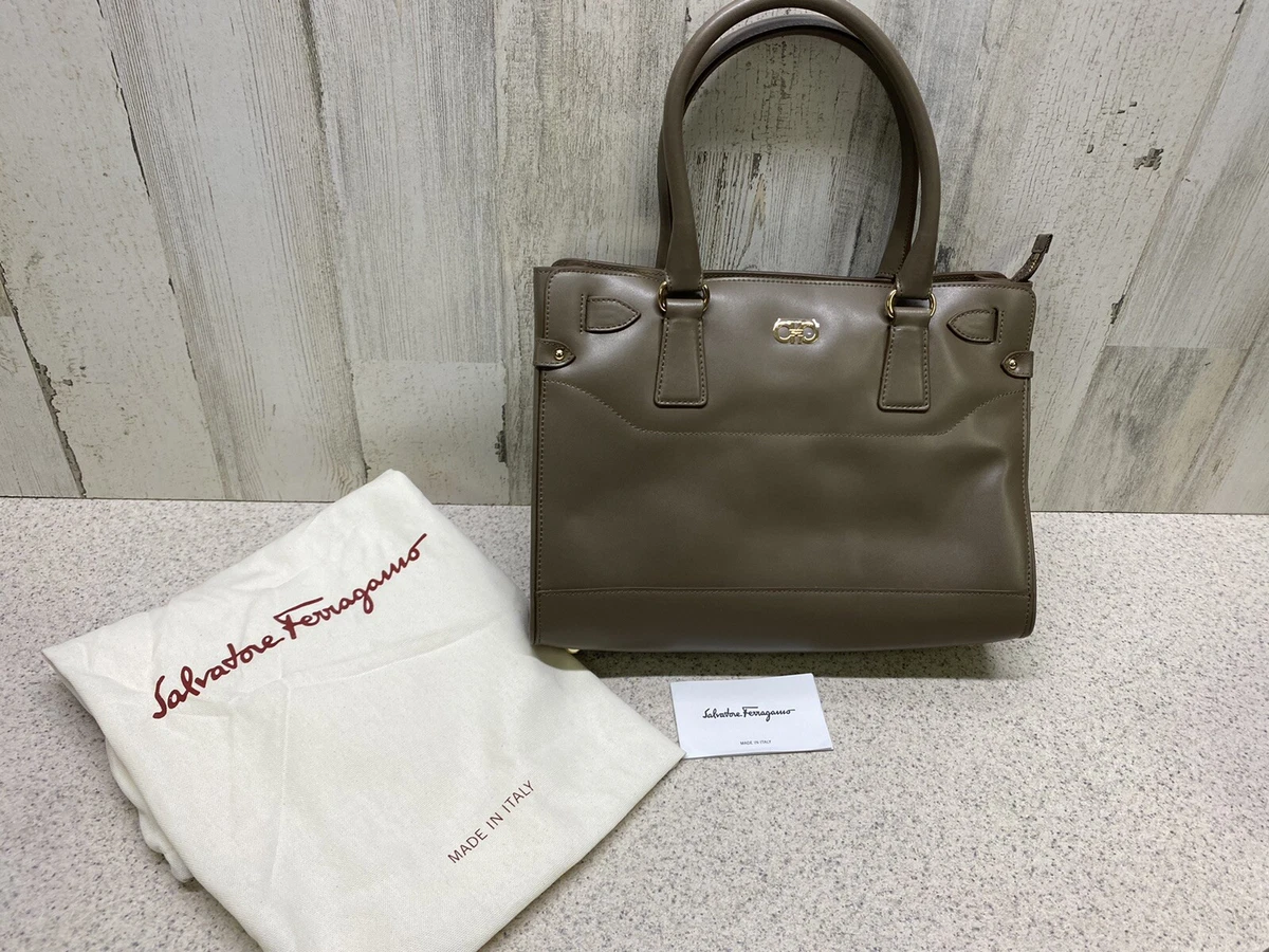 SALVATORE FERRAGAMO BRIANA SATCHEL TOTE BAG MUD SOFT CALF LEATHER 1 250 New