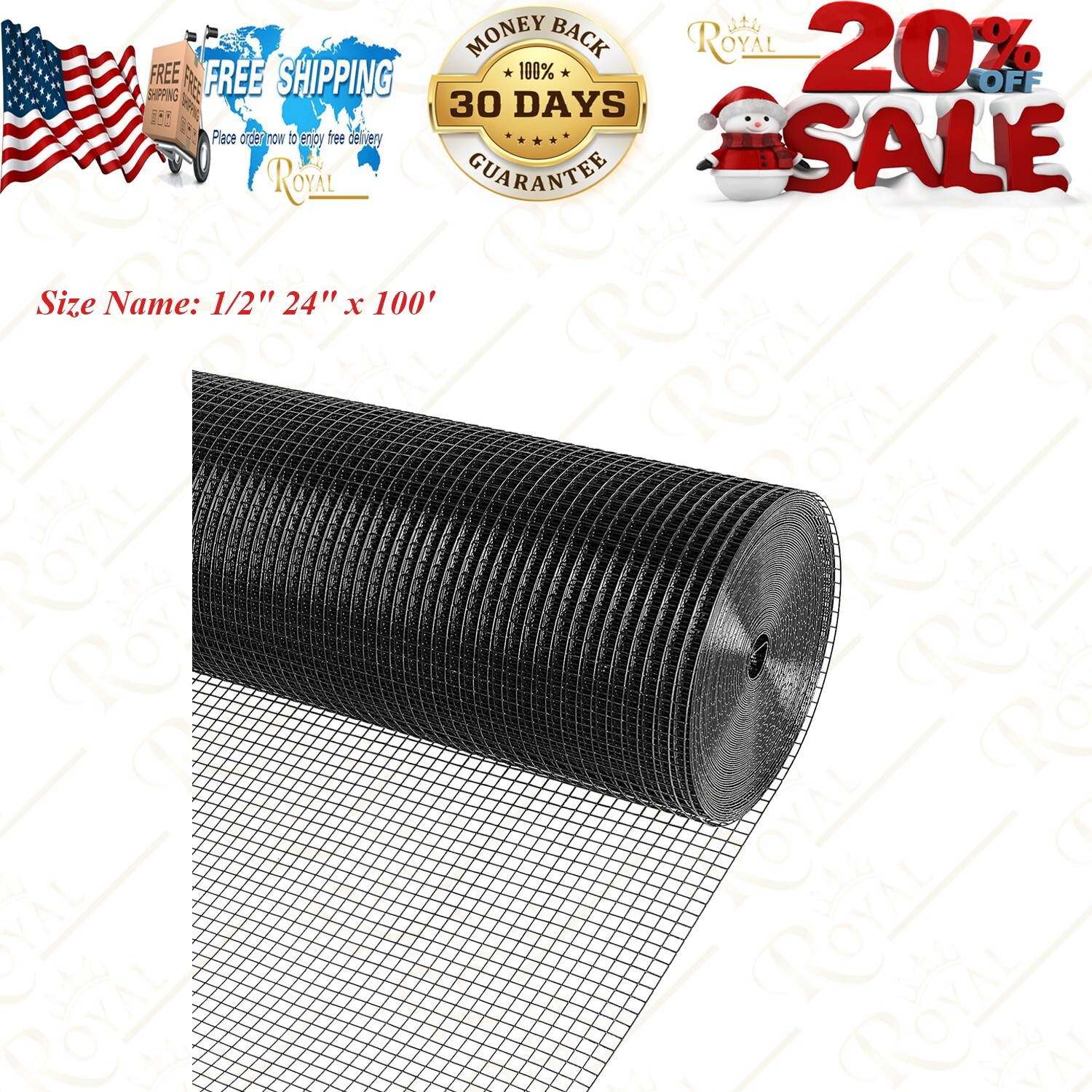 Black&Vinyl Coated Hardware Cloth 1/2 in 24”X100’ 19 Gauge, Welded Wire