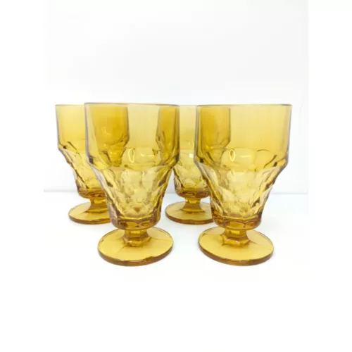 Set of 4 Anchor Hocking Topaz Amber Georgian Footed Iced Tea Glasses 5" vintage