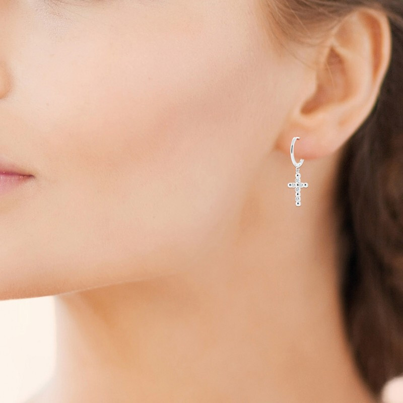 Boucles d'oreilles créoles croix en argent 925 sans nickel anti-irritation