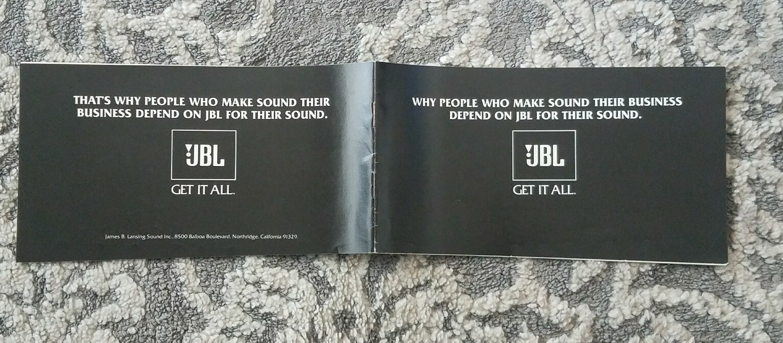 JBL Speakers Get It All Vintage Original Ad  Brochure Booklet.