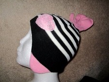 Faded Glory Girls Black white pink baby Stretch hat Mittens set One Size NWT