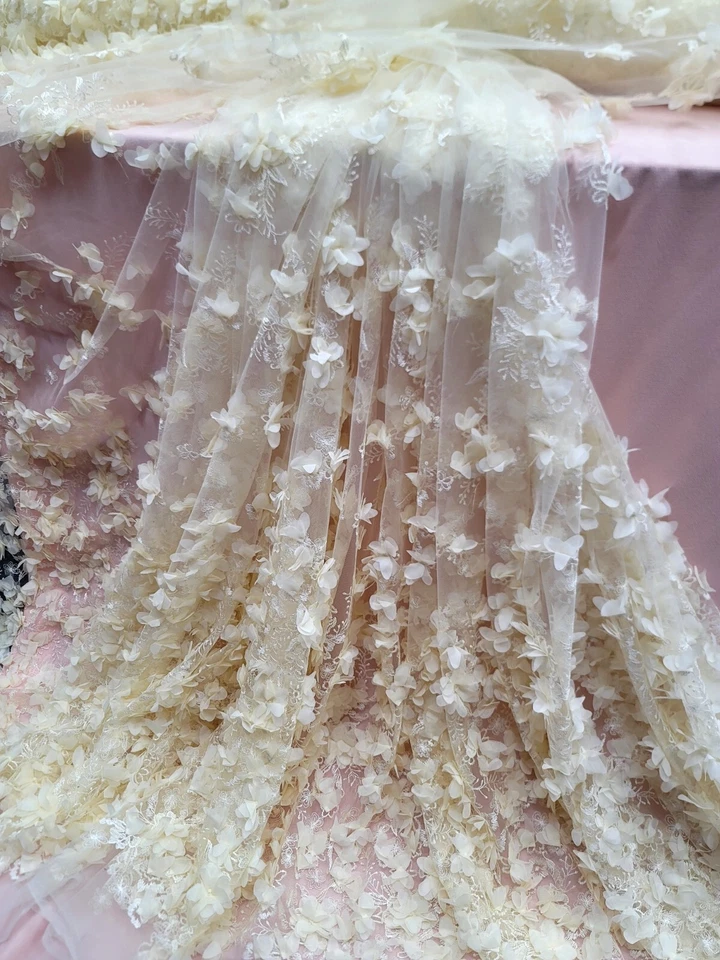 DIVASTYLETEXTILES Ivory Bridal Lace 3d Floral Fabric By The Yard Wedding Gown Embroidery Lace