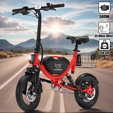 14" Folding Electric Bike 22Mph 35 Miles Commuter Electric Bicycle for Adult Red