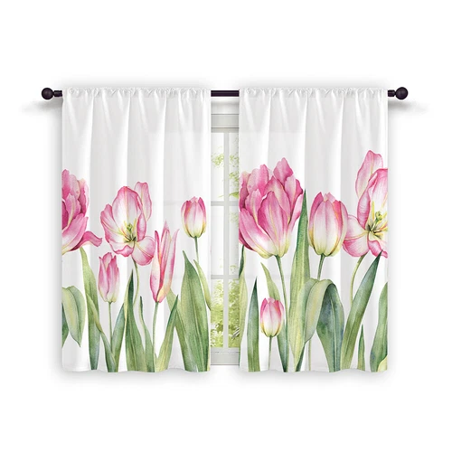 2X Rod Pocket Floral Blackout Valance Kitchen Waterproof Window Curtains Drapes - Picture 15 of 54