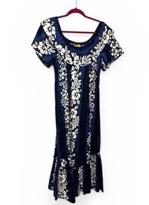 Aloha Mo i tired blue floral print maxi authentic Hawaii coastal chic luau islan